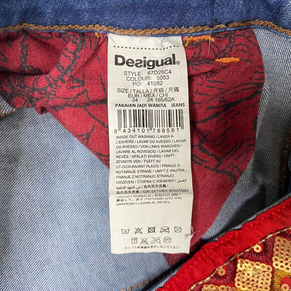 DESIGUAL Pakaian Jadi Wanita Sequin Embellished Crop Skinny Jeans Size 24 Red - Picture 7 of 10